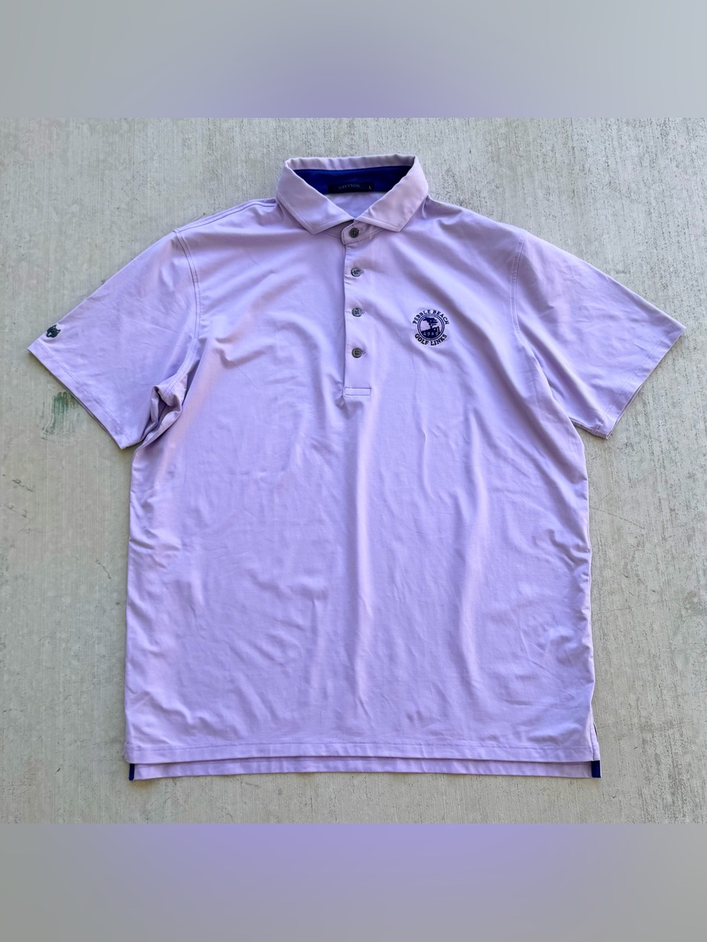 Greyson Golf Polo Pebble Beach Logo Men Size Large Purple Stretch